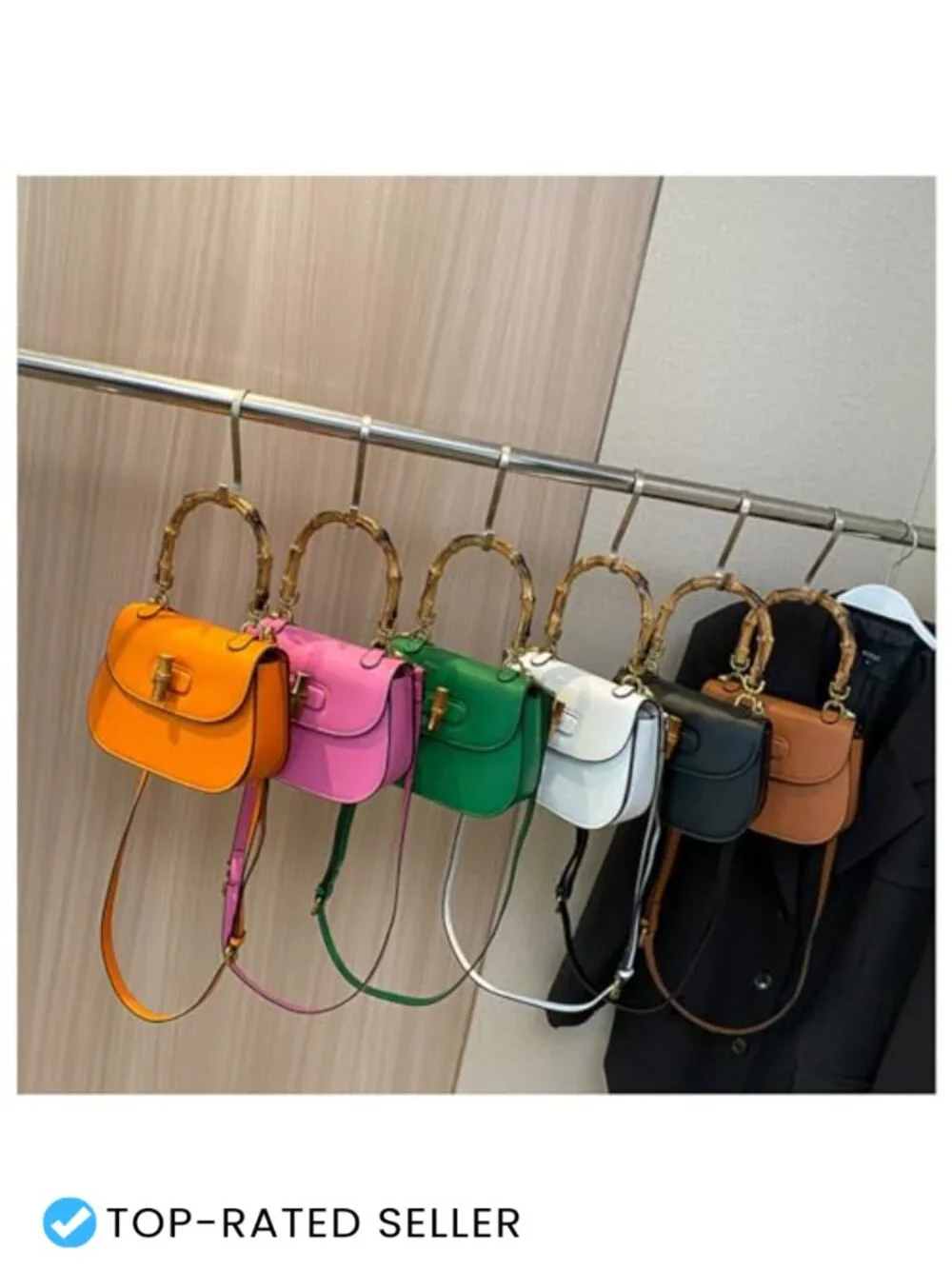 Women's Vintage Bamboo Handle Leather Satchel Crossbody Bag